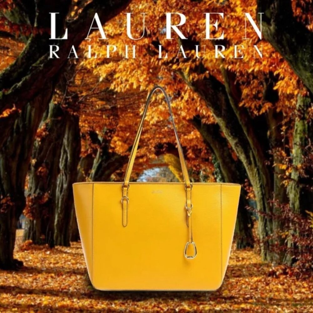 Lauren Ralph Lauren Bennington Leather Shopper Tote Bag Purse Yellow